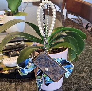 Louis Vuittion Damier Ebene Key Case Holder W/Twilly, Wristlet, And Charms Added